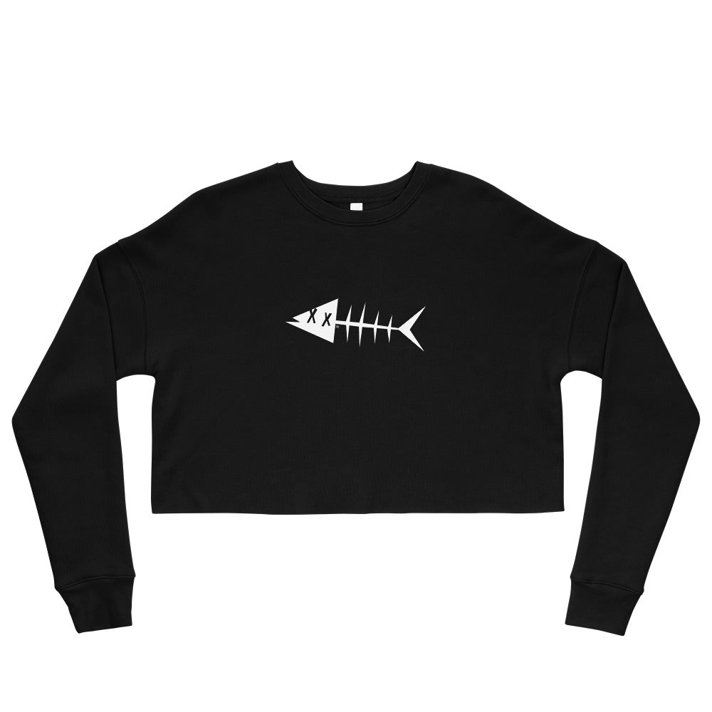 Clishirt© White Fish Black Crop Sweatshirt