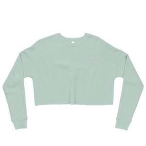 Clishirt© White Fish Embroidered Dusty Blue Crop Sweatshirt