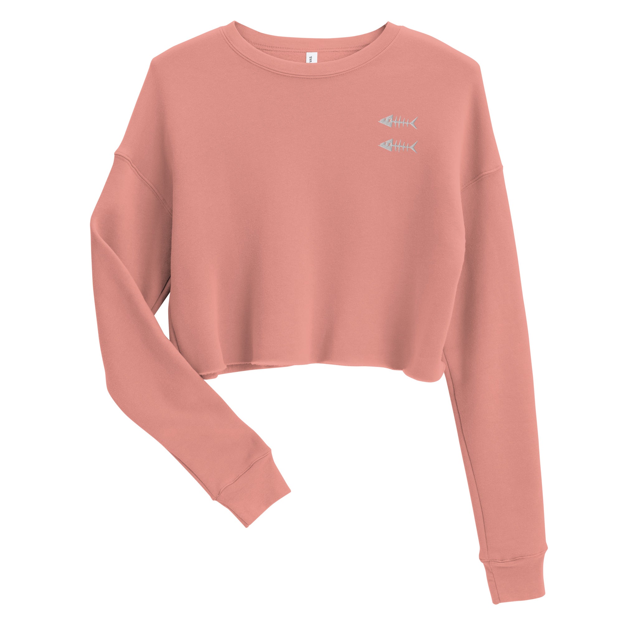 Clishirt© White Fish Embroidered Dusty Pink Crop Sweatshirt